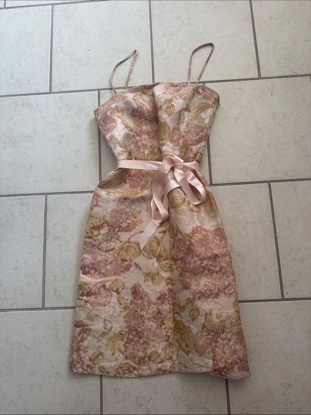 Ann Taylor Strapless Floral Dress in Pink and Gold